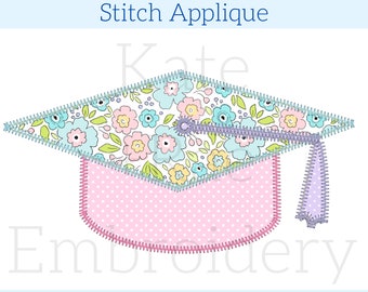 Graduation Cap Zick-Zack-Stich Applikation Stickerei Design - Graduation Embroidery Design - Graduring Applikation - digitaler Download
