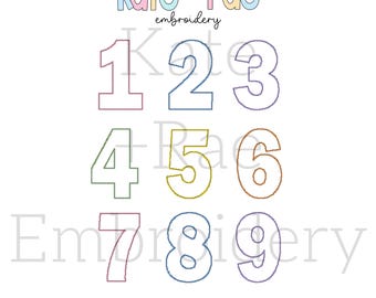 Motif de broderie appliqué anniversaire nombres haricot point • Motif de broderie appliqué numéros 1-9 au point haricot • Motif appliqué dans le cerceau