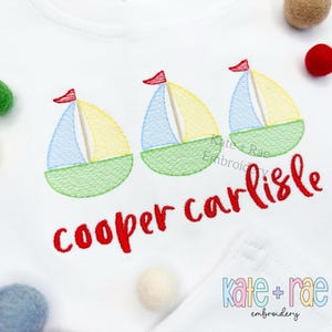 Sailboat Trio Sketch Stitch Embroidery Design • Boys Sailboat Trio Embroidery Design • Summer Boat Embroidery Design • Digital Download