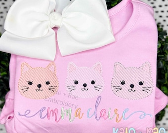 Cat Trio Sketch Stitch Embroidery Design • Girls Cat Trio Embroidery Design • Machine Embroidery Digital Download