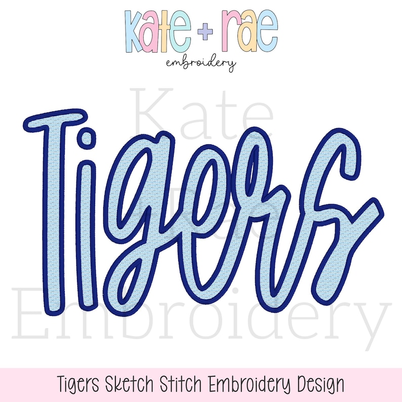 Tigers Script Sketch Stitch With Satin Stitch Outline Embroidery Design ...