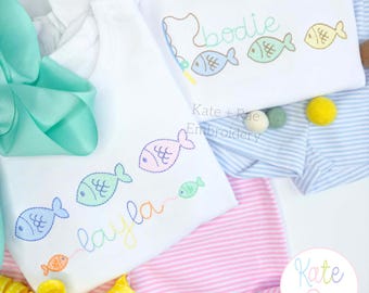 Little Fish Trio Sketch Stitch Embroidery Design • Digital Download