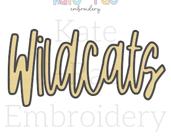 Diseño de bordado con puntada de satén y boceto de escritura de Wildcats - Diseño de bordado de Wildcats - Descarga digital de bordado a máquina