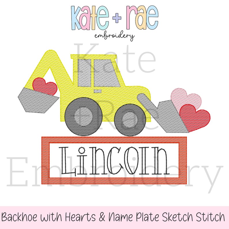 Backhoe Valentine's Day Sketch Embroidery Design With Name Plate - Boys ...