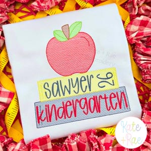 Apple and Books Stacked Sketch Stitch Embroidery Design • Back to School • Digital Download