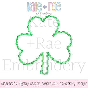 Shamrock Zigzag Stitch Applique Embroidery Design • Shamrock Applique • St. Patrick&#39;s Day Applique Embroidery Design • Digital Download