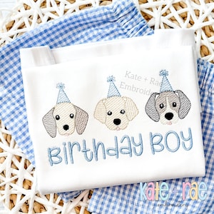 Birthday Puppy Trio Sketch Stitch Embroidery Design • Birthday Puppies Embroidery Design • Machine Embroidery Digital Download