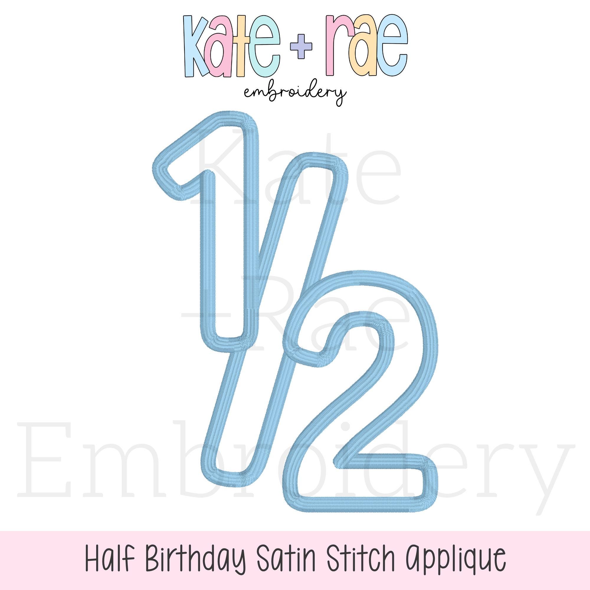 Un demi-motif de broderie appliqué au point satin • Demi-motif anniversaire de broderie au point satiné • 1/2 motif de broderie d'appliques d'anniversaire