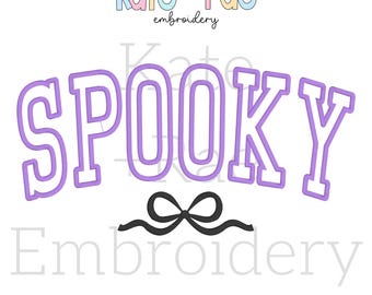Gebogen spookachtige satijnsteek stoffen borduurontwerp • Spooky borduurontwerp • Spooky Halloween-borduurontwerp • Digitale download