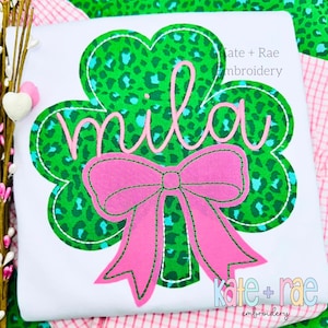 Shamrock with Bow Bean Stitch Applique Embroidery Design • Shamrock Applique • St. Patrick&#39;s Day Applique Embroidery Design • Digital
