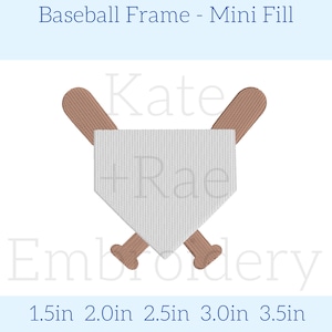 May include: Baseball-themed embroidery design with a white home plate and two brown bats crossed over each other. The design includes the names "Kate" and "Rae".