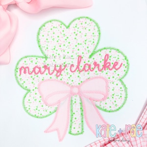 Shamrock with Bow Zigzag Stitch Applique Embroidery Design • Shamrock Applique • St. Patrick&#39;s Day Applique Embroidery Design • Digital