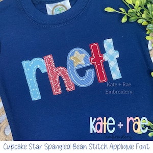 Cupcake Star Spangled Bean Stitch Applique Embroidery Font - Bean Stitch Embroidery Font - Bean Stitch Applique Embroidery Font