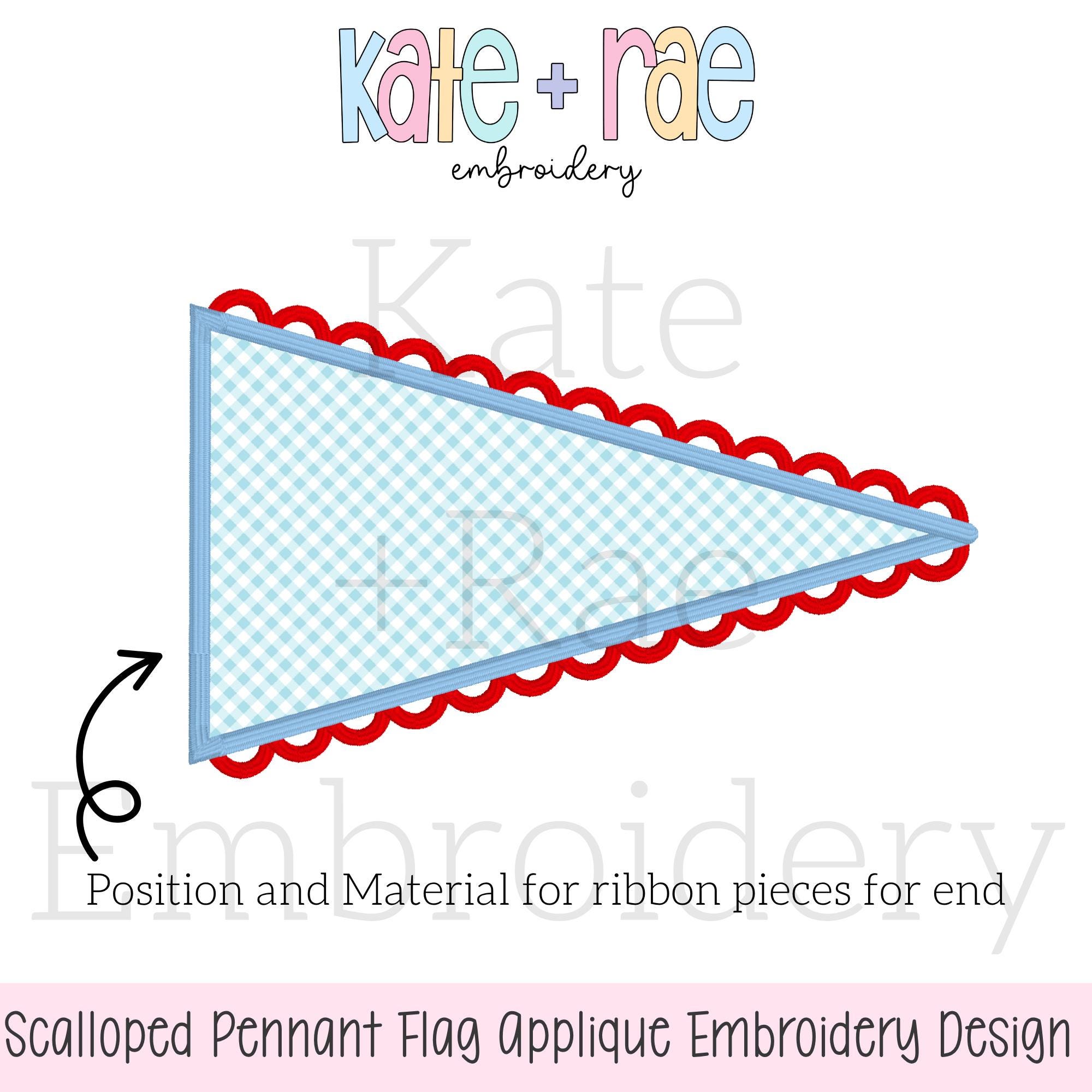 Scalloped Pennant Flag Satin Stitch Applique Embroidery Design • Ribbon ...