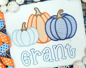 Boy's Fall Pumpkin Trio with Bows Sketch Stitch with Satin Outline Machine Embroidery Design • Digital Download File