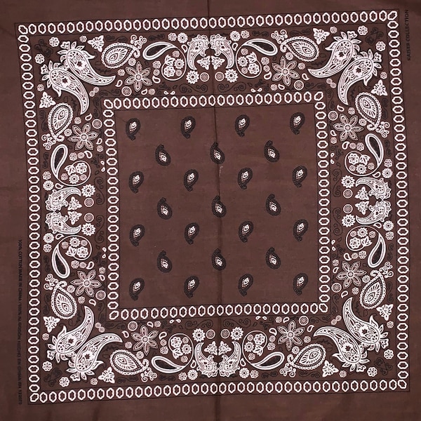 XL 27” in Brown Paisley Pattern Print 100% Cotton Scarf Bandana Design Face Wrap Fashion