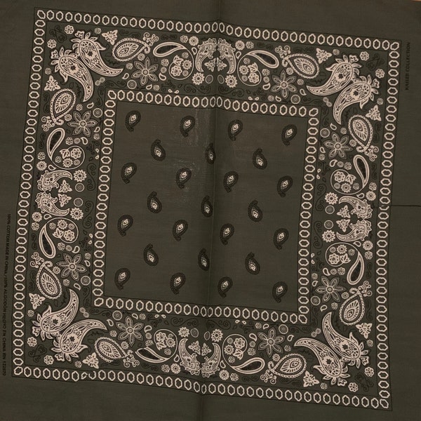 XL 27”x 27”in Olive Green Paisley Pattern Print 100% Cotton Scarf Bandana Design Face Wrap Fashion