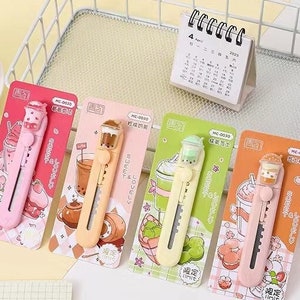 NEW IN Cute Bubble Tea Kawaii, Milk tea, Boba Box Cutter, Box Cutter Keychain, Gifts for Her, Craft knife, Tools, Journaling, Retractable