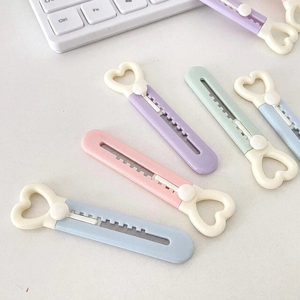 Love Heart Shaped Box Cutter Pastel, Portable Knife, Retractable, Craft Knife, TikTok, Perfect Gifts for Her, Safety Tool, Kawaii Box Cutter