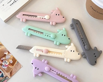 NEW IN Cute Puppy Animal Cartoon Kawaii, Box Cutter, Dog, Box Cutter Keychain, Gifts for Her, Craft knife, Tools, Journaling, Retractable