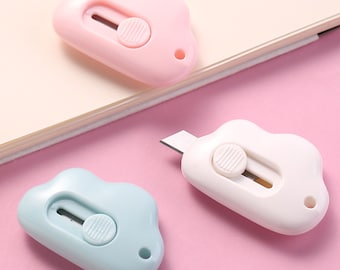 Cute Trendy Cloud Box Cutter, Mini Paper Cutter, Retractable, Kawaii Keychain, Gift, Utility Knife For Stationary, Safety Tool, Craft knife