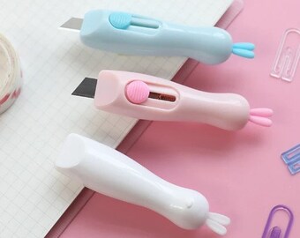 NEW IN Cute Animal Cartoon Kawaii Box Cutter, Bunny, Carrot, Box Cutter Keychain, Gifts for Her, Craft knife, Tools, Utility Knife, Retract