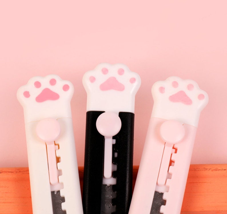 Kawaii Cute Cat Mini Paw Box Cutter Retractable Safety Tool Etsy