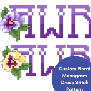 Personalized Pansy Monogram Cross Stitch Pattern, Digital PDF