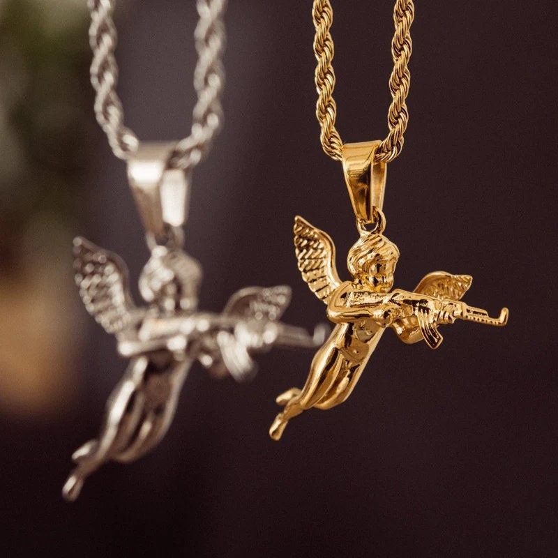 Gold angel hotsell necklace mens