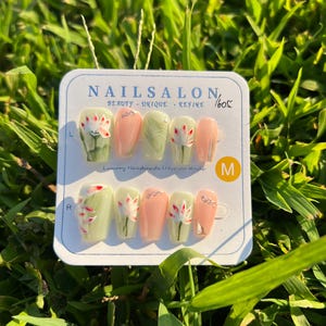 Flores de verão Press On Nails | Arte de unha floral 3D fofa de primavera | Unhas florais feitas à mão | Design refrescante/unhas naturais/unhas mindinhas
