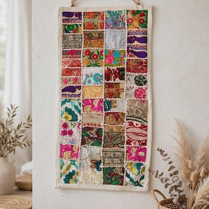 Tapiz de pared indio estilo patchwork, tapiz bordado estilo boho, decoración para el hogar estilo boho (80 x 40 cm)