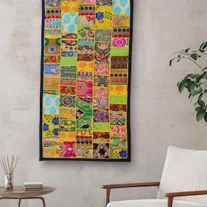 Patchwork Wandteppich | 125 x 64 cm gestickte Wandkunst