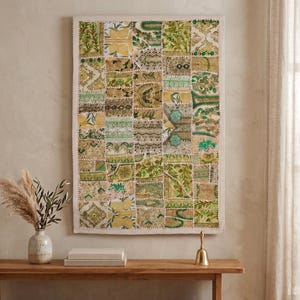 Tapiz de pared bordado - Arte de patchwork de sari indio hecho a mano, decoración étnica vibrante (90 x 60 cm)
