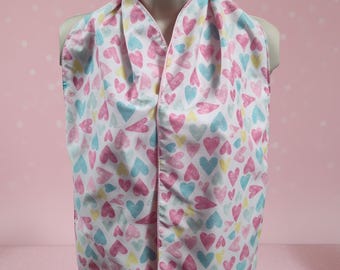 Love, hearts Adult Bib Scarf Dining Scarves, Clothing Protectors. Reversible, Woman, easy on Magnetic Snap, Washable , Reusable for Eating