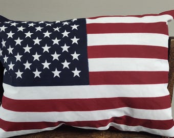 Patriotic Pillow. Neck pillow, chair, room decor, gift , indoor / outdoor porch patio chairs Holiday 4 th July, Veterans accent. Flag Print