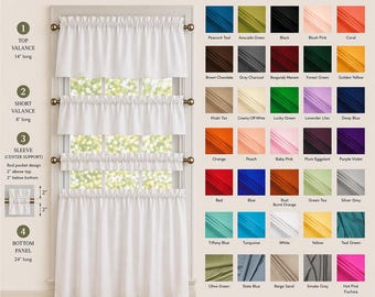 Window Valance, Sleeve Topper, Bottom Ruffle, door Curtain, Tiers caffe, Counter, sink skirt, counter, Select Color and style, Custom Size