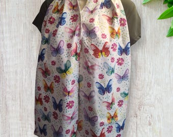 Butterflies Dining Scarves, Clothing Protectors Adult Bib Scarf. Reversible Woman, Easy on with Magnetic Snap, Washable, Reusable for Eating