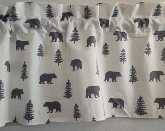 Lodge Mama Bear valance curtain, wildlife, cabin, kids window treatment , toddlers, neutral gender baby nursery decor, playroom, kitchen,