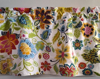 Floral valance curtain, Big flowers, boho , Bohemian, kids window treatment , toddlers, girls nursery decor, playroom, classroom, handmade