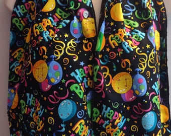 Happy Birthday Adult Bib Scarf Dining Scarves, Clothing Protectors. Apron celebration  easy on Magnetic Snap, Washable , Reusable. Neutral