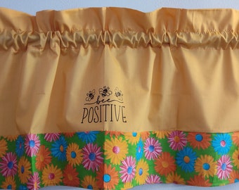 Daisy's valance curtain, Bee Positive  window treatments, kitchen, kids, playroom, classroom, business decor, Spring, save the bees, floral