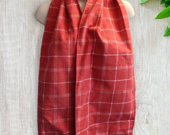 Red plaid Clothing Protectors Adult Bib. Man/ Woman scarf, Easy Magnetic Snap front, Dining Scarves Washable fabric for Eating. Multipurpose