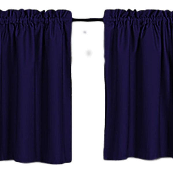 Navy Blue Blackout light Solid Color Curtains, Café style, Block Out, insulated, Campers, RV, bathrooms, Kitchen, small windows, Tiers