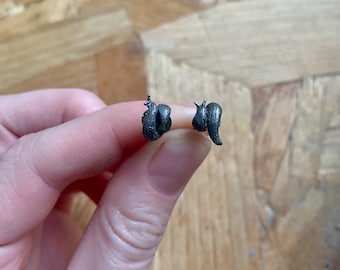 Wrapped Stone Earrings Sapphire and Moissanite, Slug Earrings, Mismatch Studs, Unique Settings, Slimy Slug Earrings