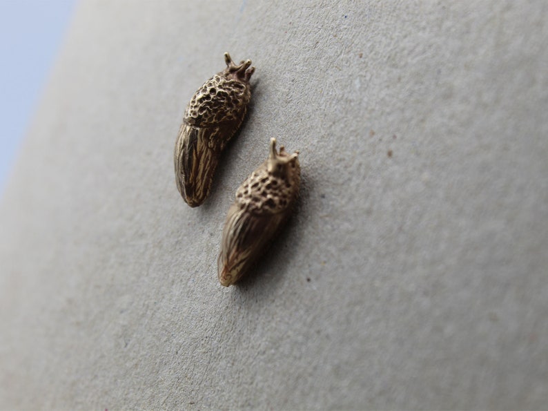 Sister Slug Earrings, Bronze, Handcarved, Slug Studs. image 2