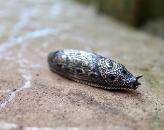 Sterling Silver Slug Oxidised Brooch, Gemstone Brooch, Hand Carved