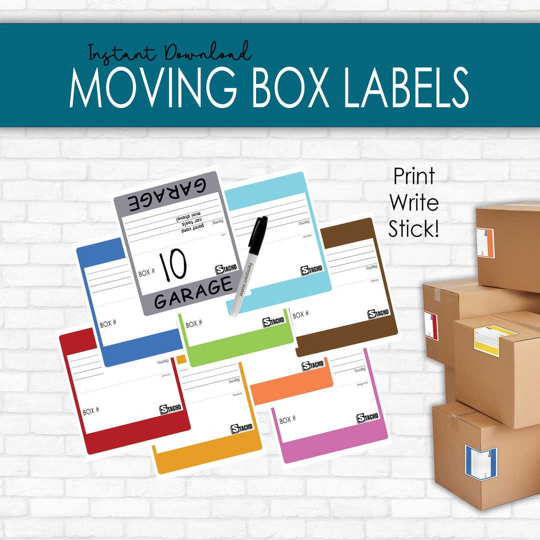 Printable Write-on Moving Box Labels, 30 Colors, Digital Download ...