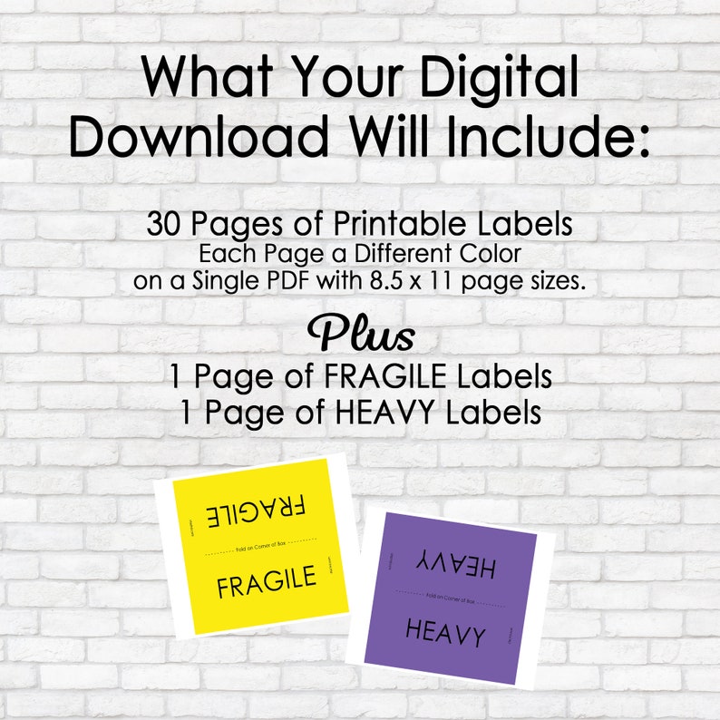 Printable Writeon Moving Box Labels, 30 Colors, Digital Download