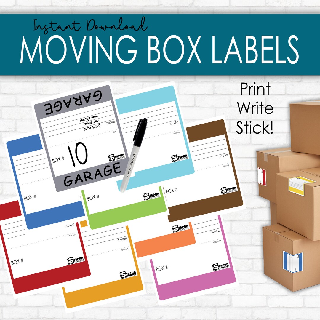 Printable Writeon Moving Box Labels, 30 Colors, Digital Download