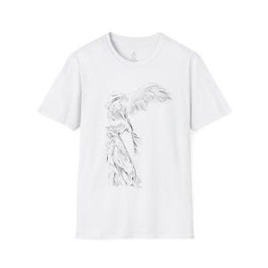 Puede incluir: Camiseta blanca con un dibujo lineal de la Estatua de la Libertad en la parte delantera.